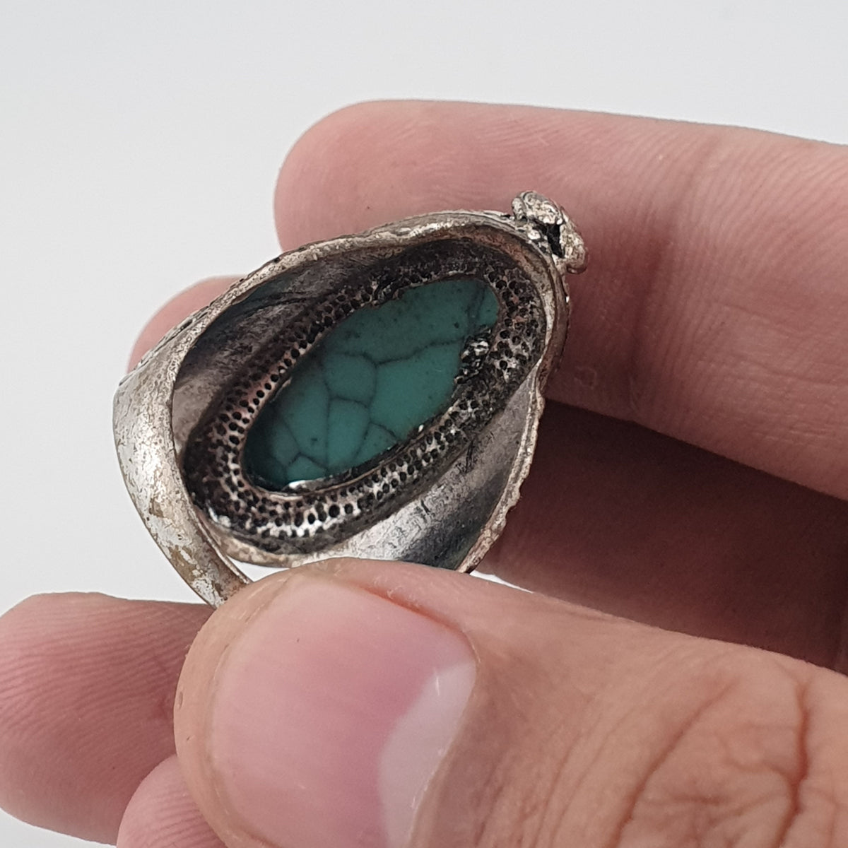 Antique Style Lot of 5 Brass Rings with Turquoise Howlite Stones
