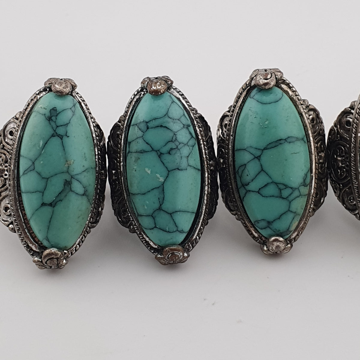 Antique Style Lot of 5 Brass Rings with Turquoise Howlite Stones
