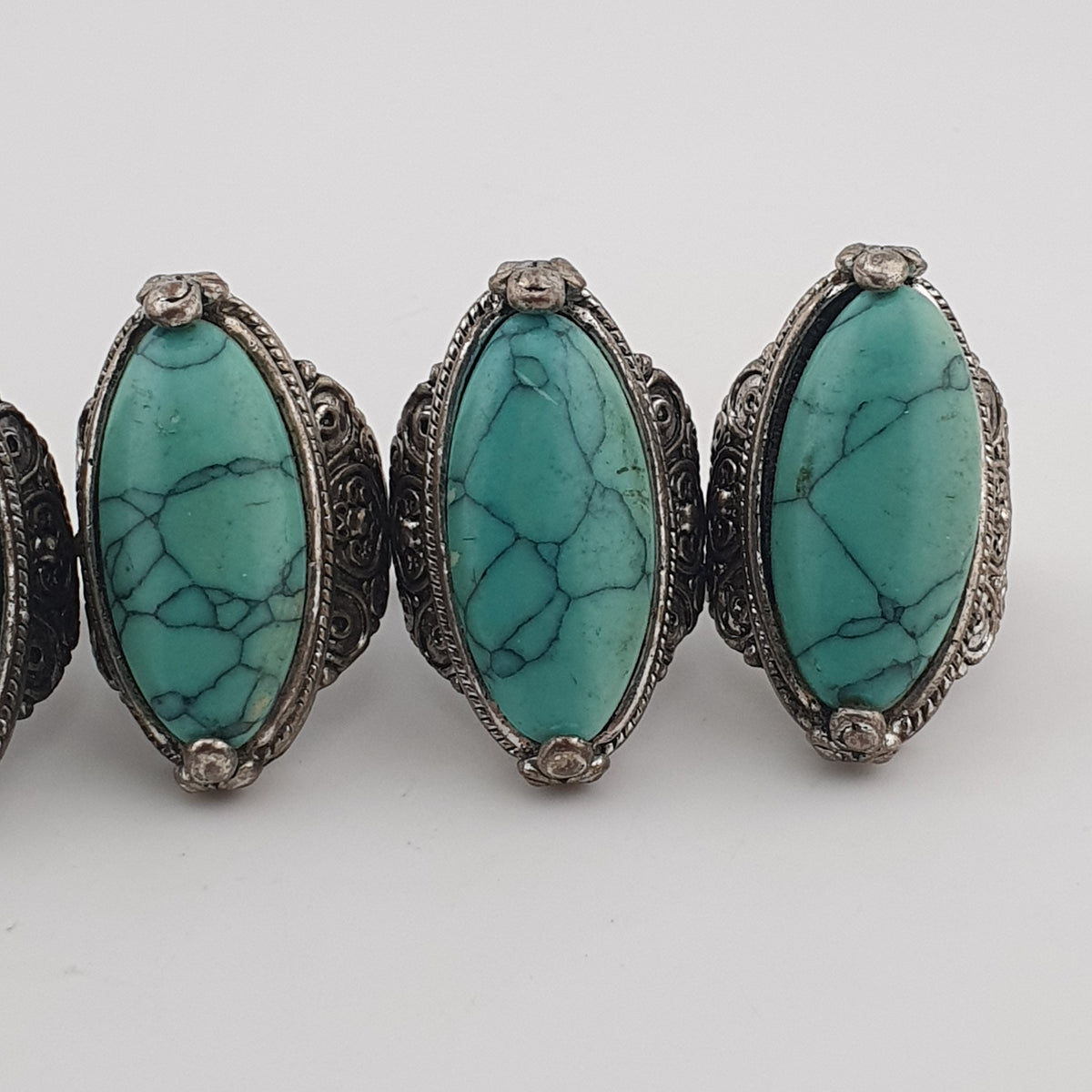 Antique Style Lot of 5 Brass Rings with Turquoise Howlite Stones