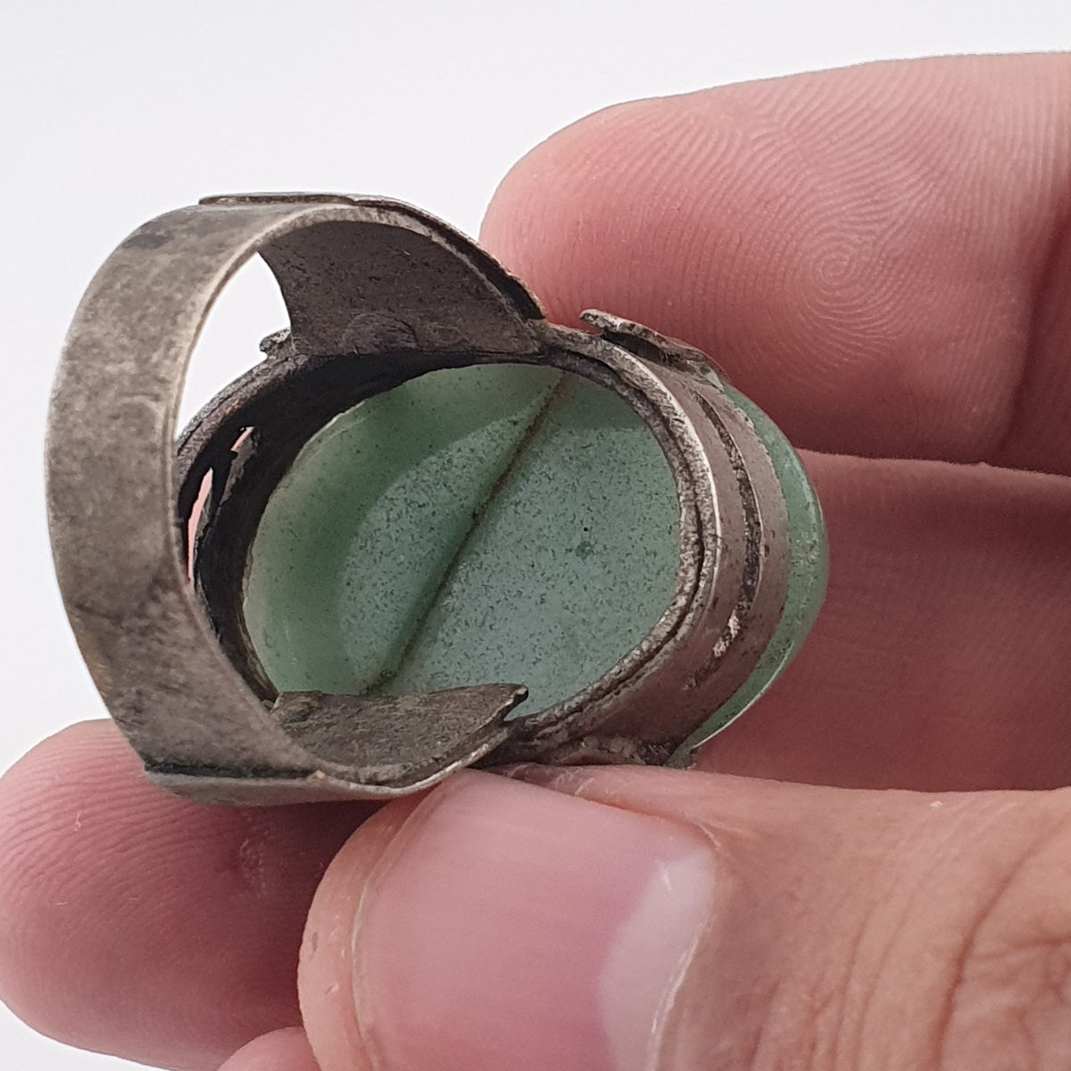 Antique Chunky Brass Ring with Oversized Jade Gemstone