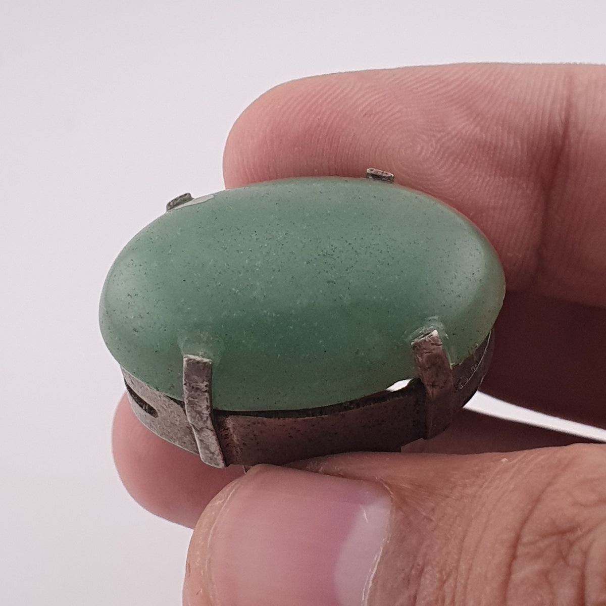Antique Chunky Brass Ring with Oversized Jade Gemstone