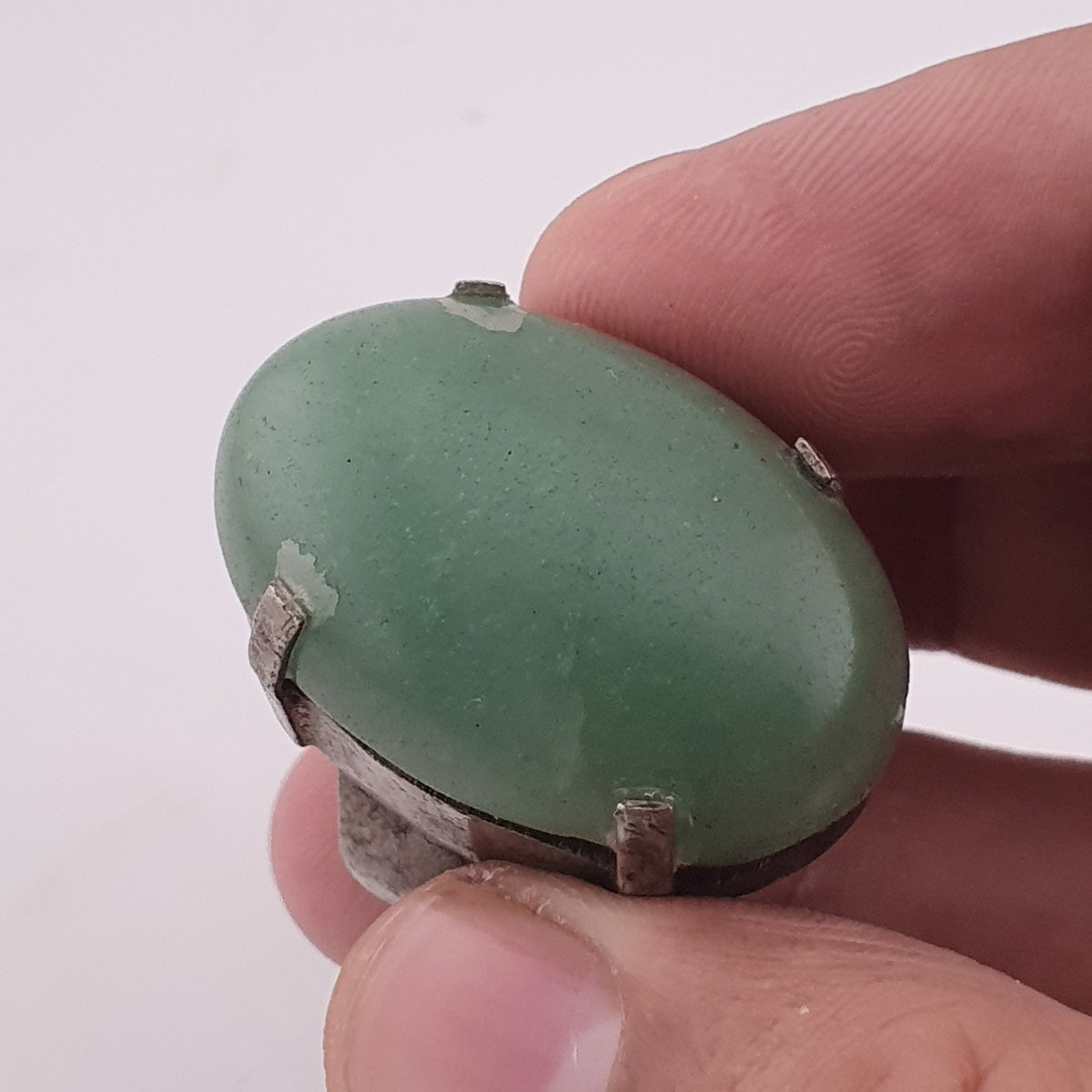 Antique Chunky Brass Ring with Oversized Jade Gemstone
