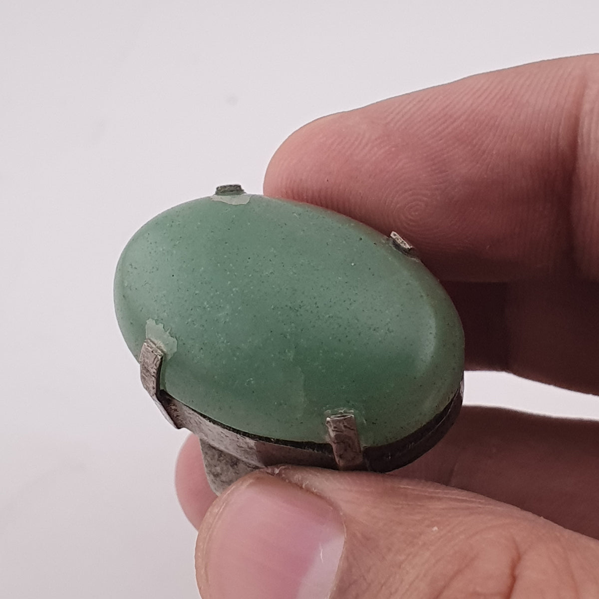 Antique Chunky Brass Ring with Oversized Jade Gemstone