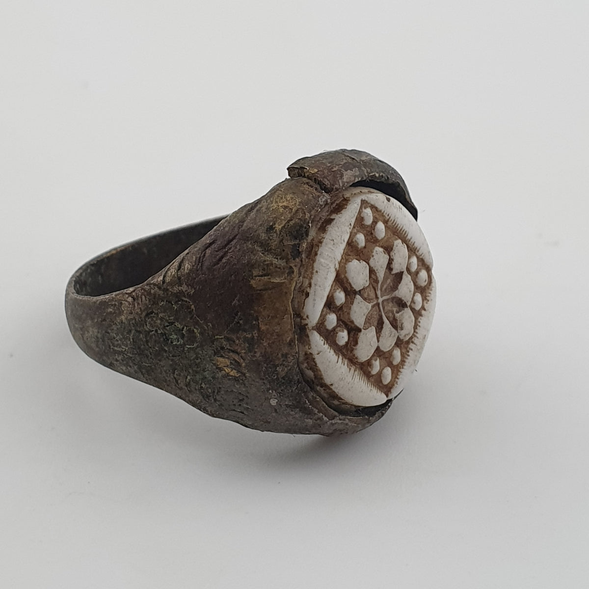 Ancient Inspired Brass Ring with Hand Carved Bone Inlay