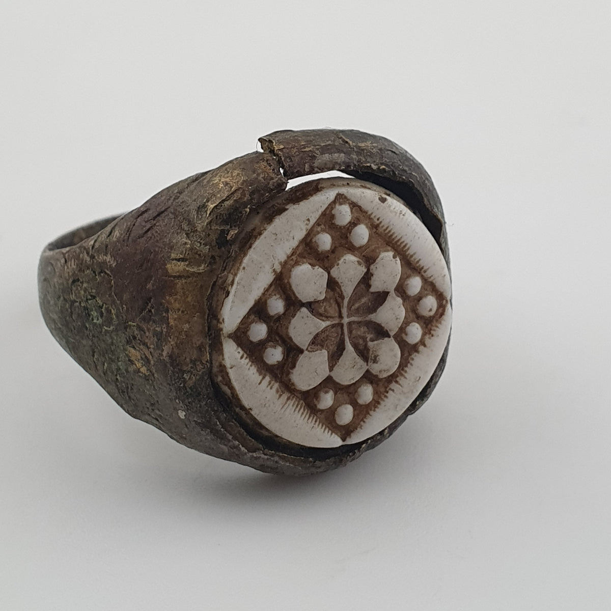Ancient Inspired Brass Ring with Hand Carved Bone Inlay