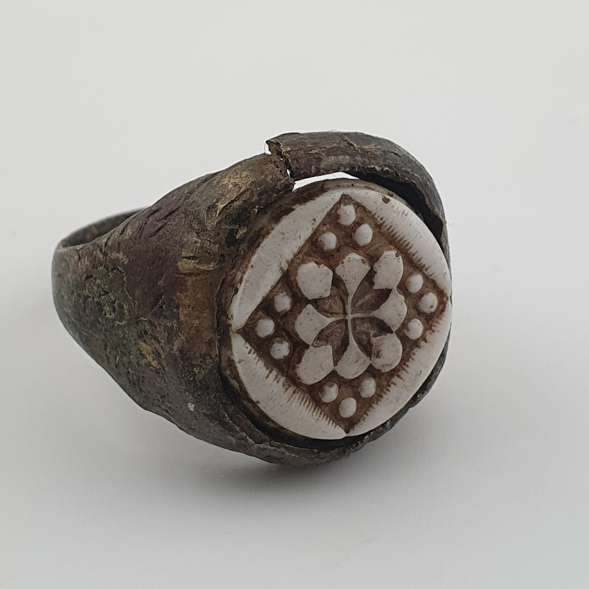 Ancient Inspired Brass Ring with Hand Carved Bone Inlay