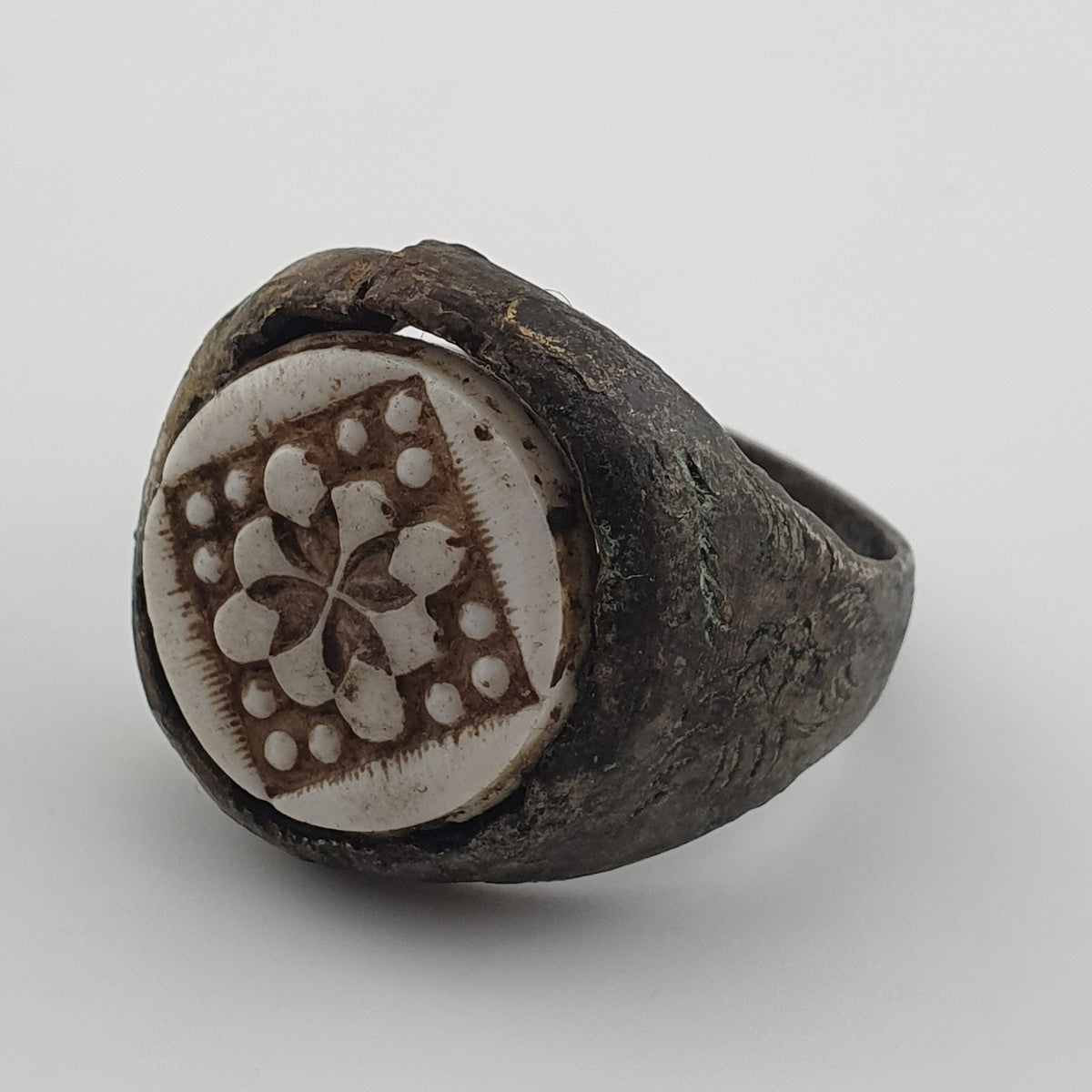 Ancient Inspired Brass Ring with Hand Carved Bone Inlay