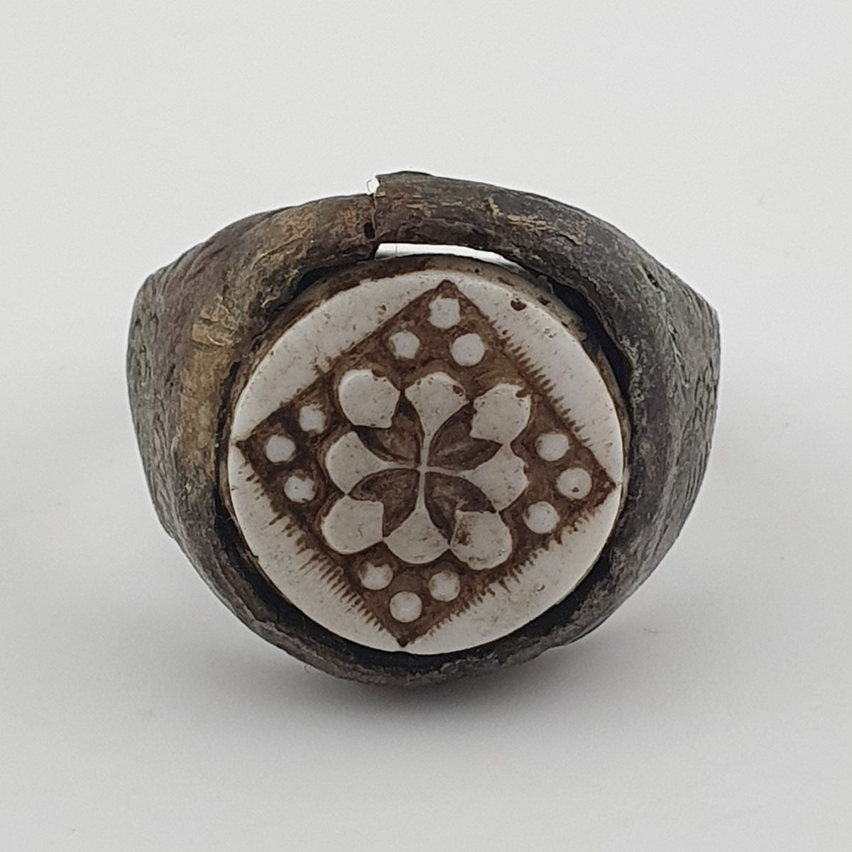 Ancient Inspired Brass Ring with Hand Carved Bone Inlay