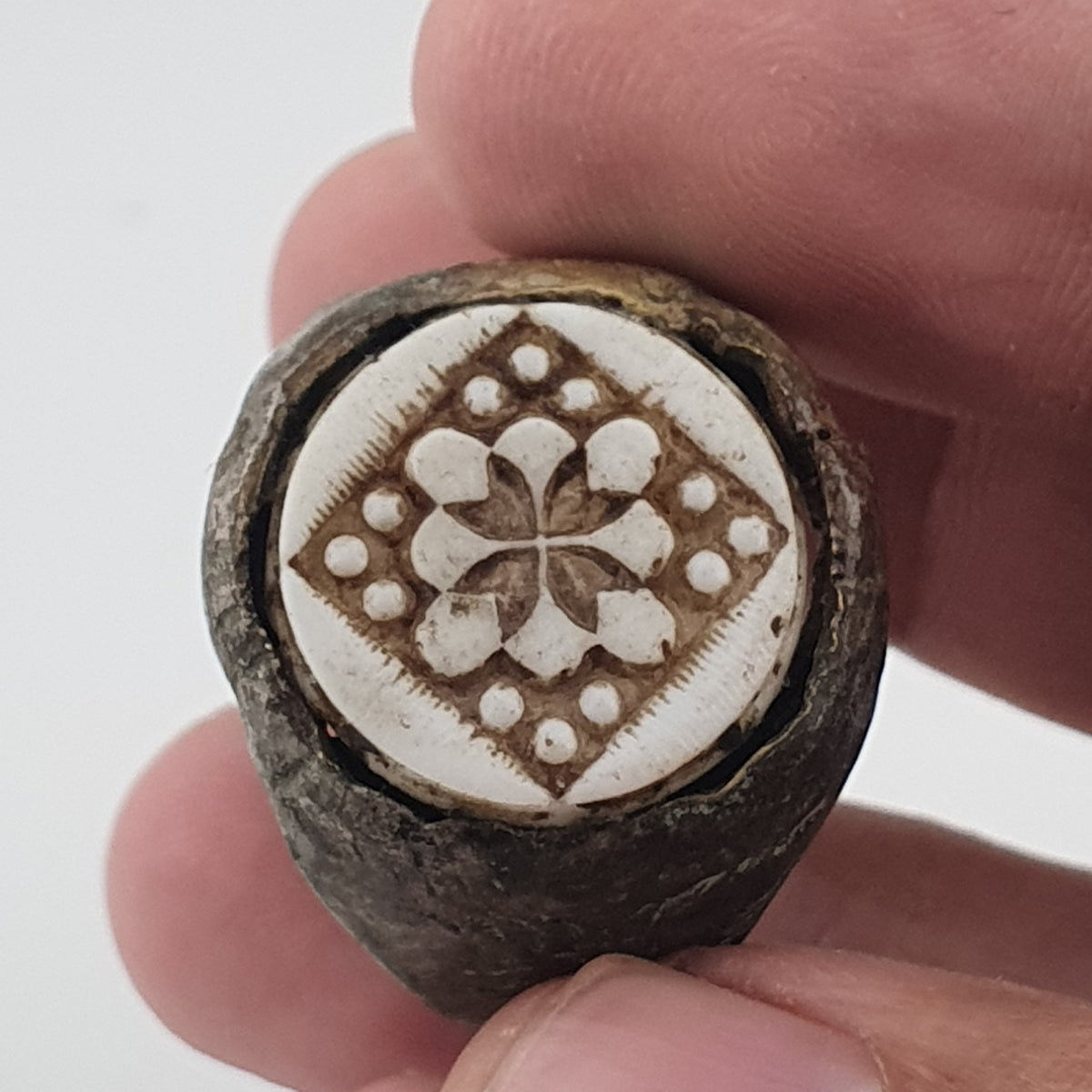 Ancient Inspired Brass Ring with Hand Carved Bone Inlay