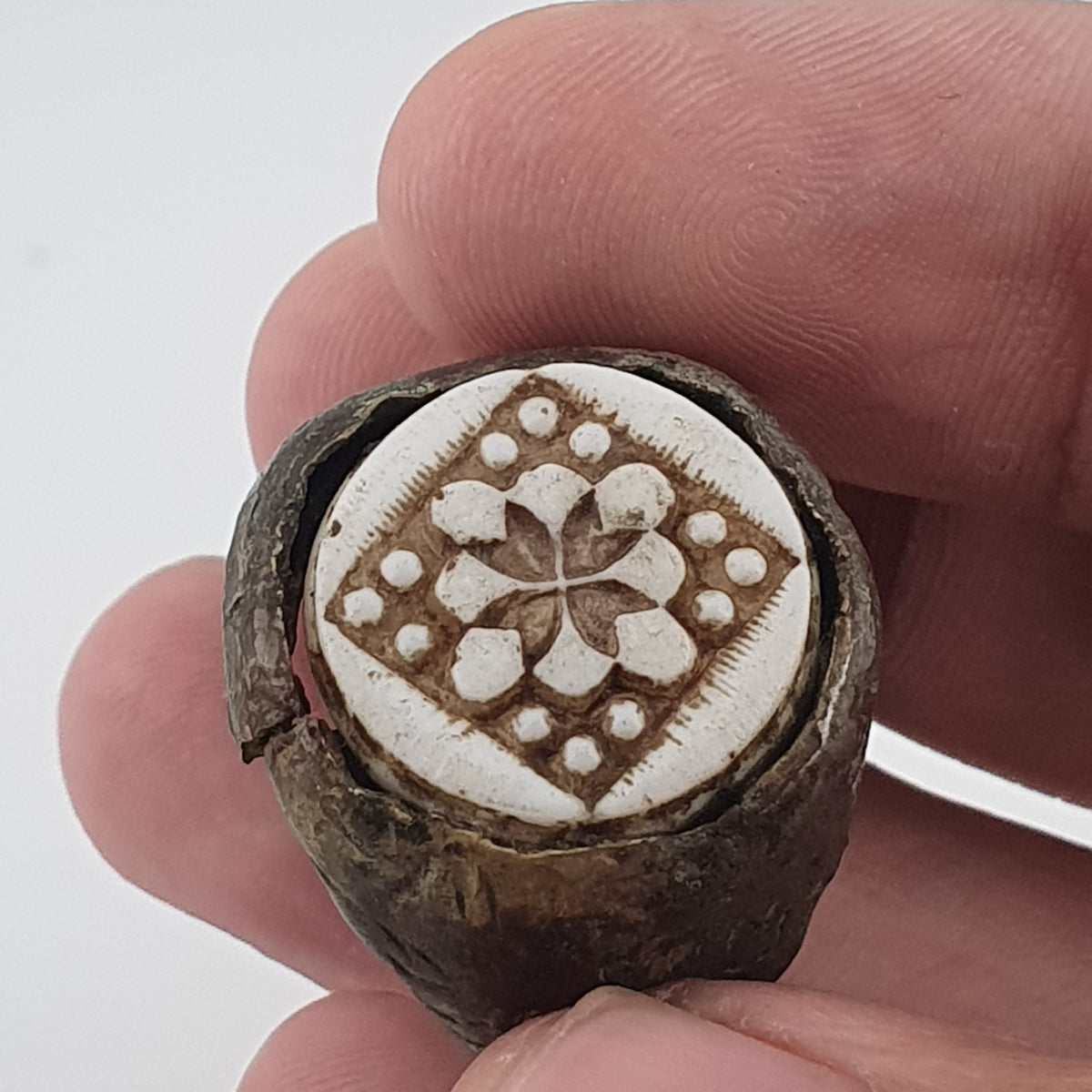Ancient Inspired Brass Ring with Hand Carved Bone Inlay