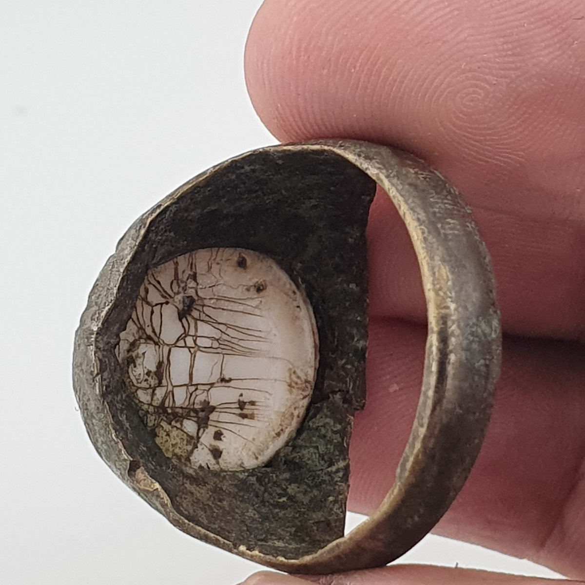 Ancient Inspired Brass Ring with Hand Carved Bone Inlay