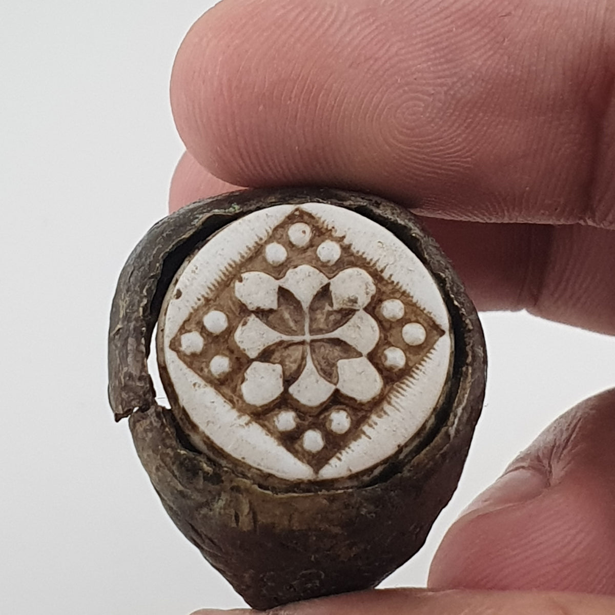 Ancient Inspired Brass Ring with Hand Carved Bone Inlay