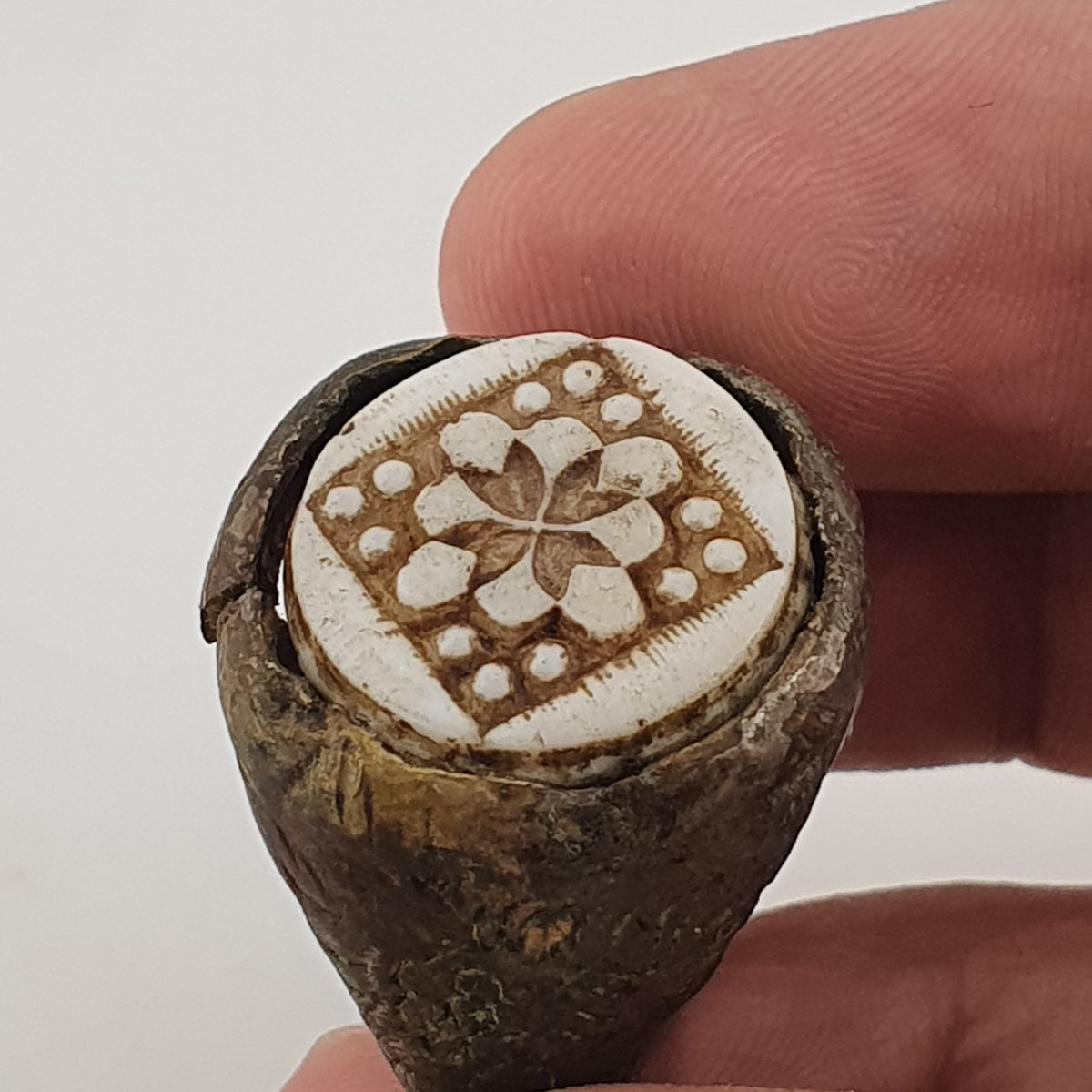 Ancient Inspired Brass Ring with Hand Carved Bone Inlay