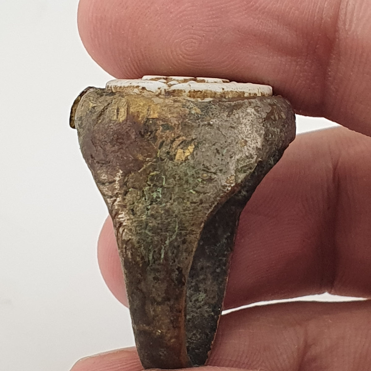 Ancient Inspired Brass Ring with Hand Carved Bone Inlay