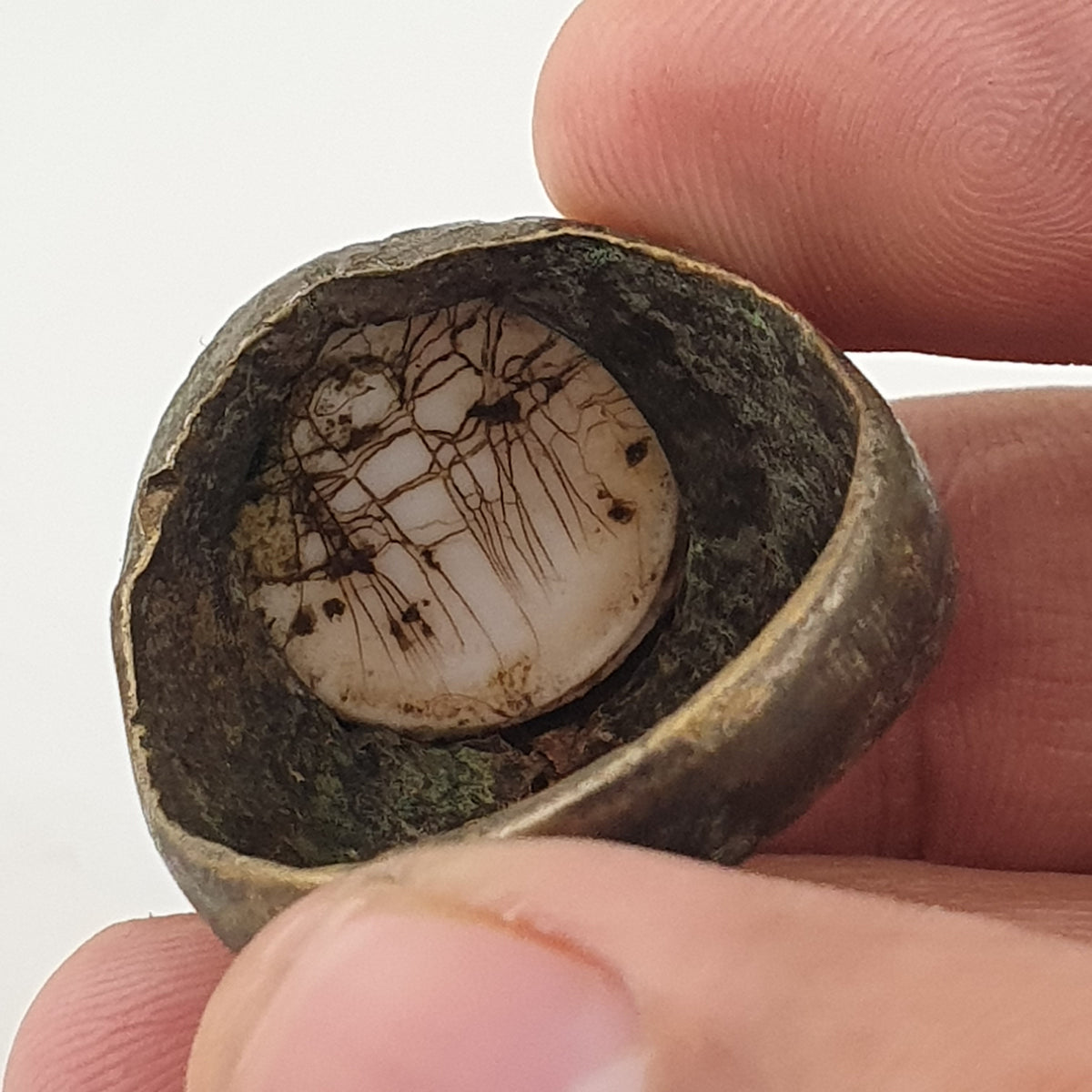 Ancient Inspired Brass Ring with Hand Carved Bone Inlay