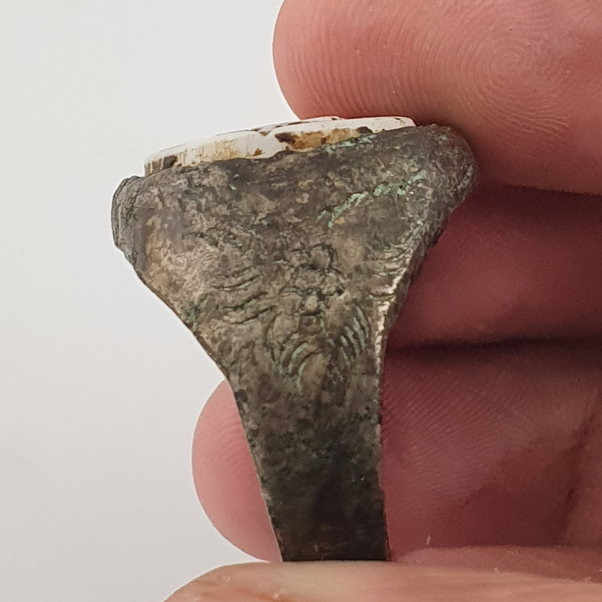 Ancient Inspired Brass Ring with Hand Carved Bone Inlay
