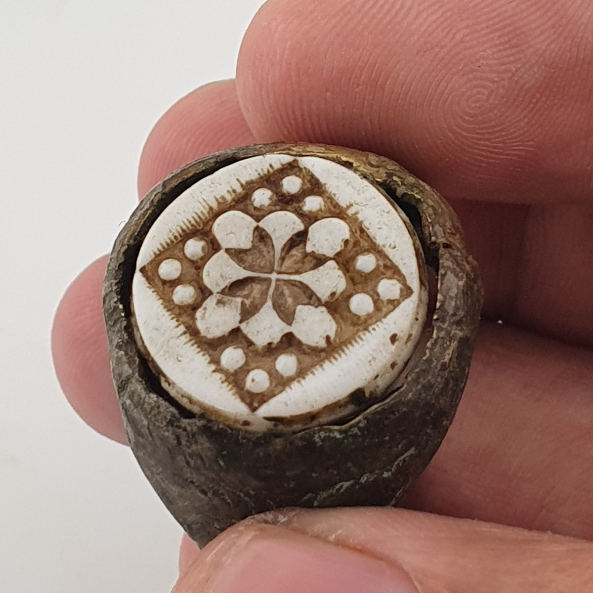 Ancient Inspired Brass Ring with Hand Carved Bone Inlay