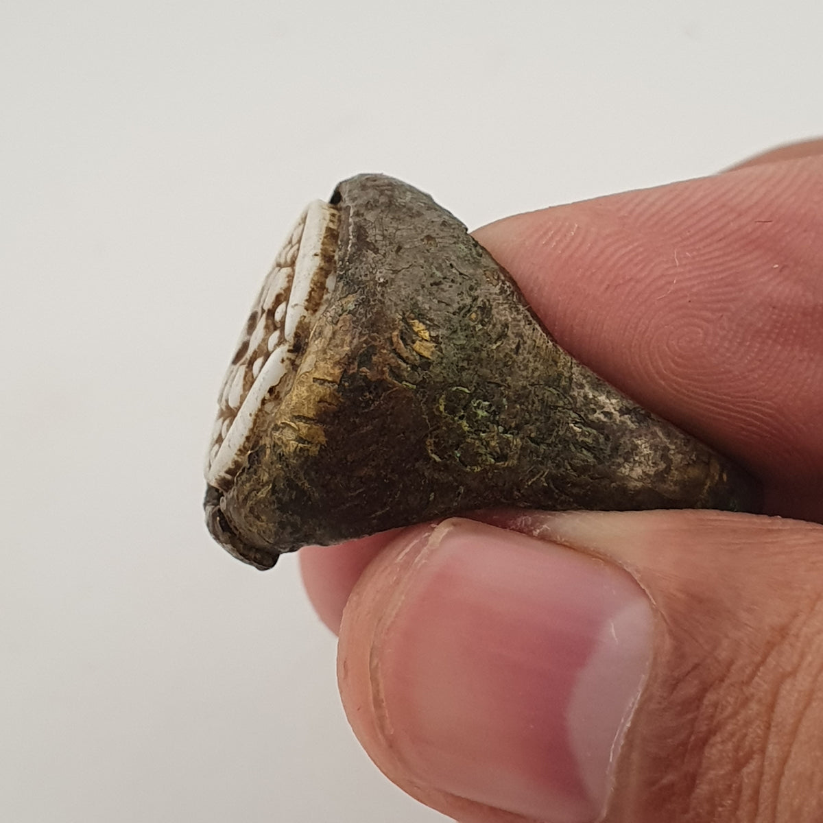 Ancient Inspired Brass Ring with Hand Carved Bone Inlay
