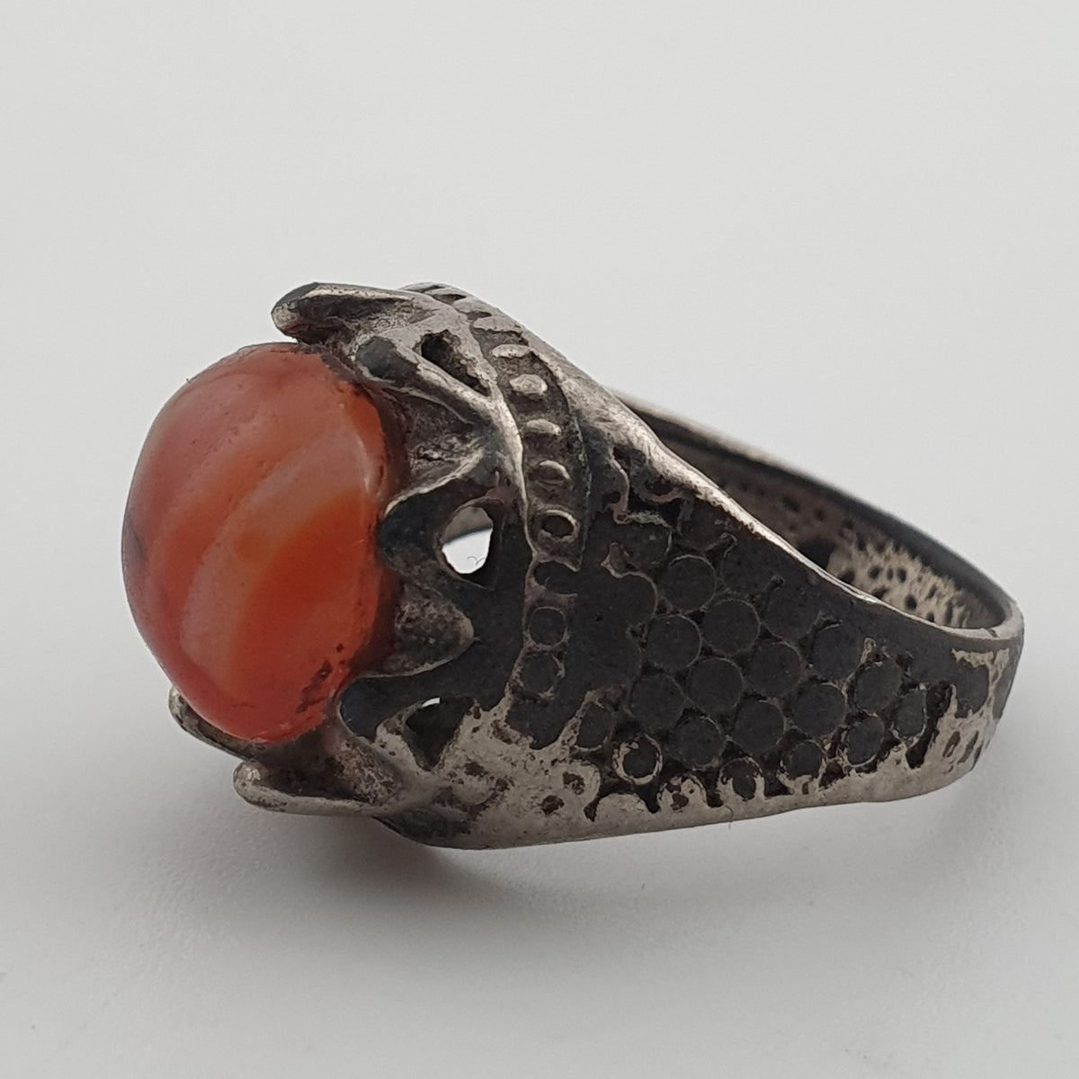 Vintage Traditional Brass Ring with Agate Stone Rustic Artisan Statement Ring