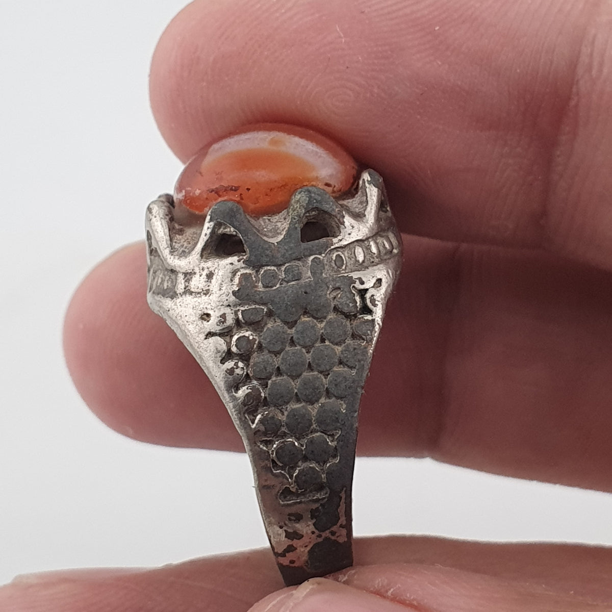 Vintage Traditional Brass Ring with Agate Stone Rustic Artisan Statement Ring
