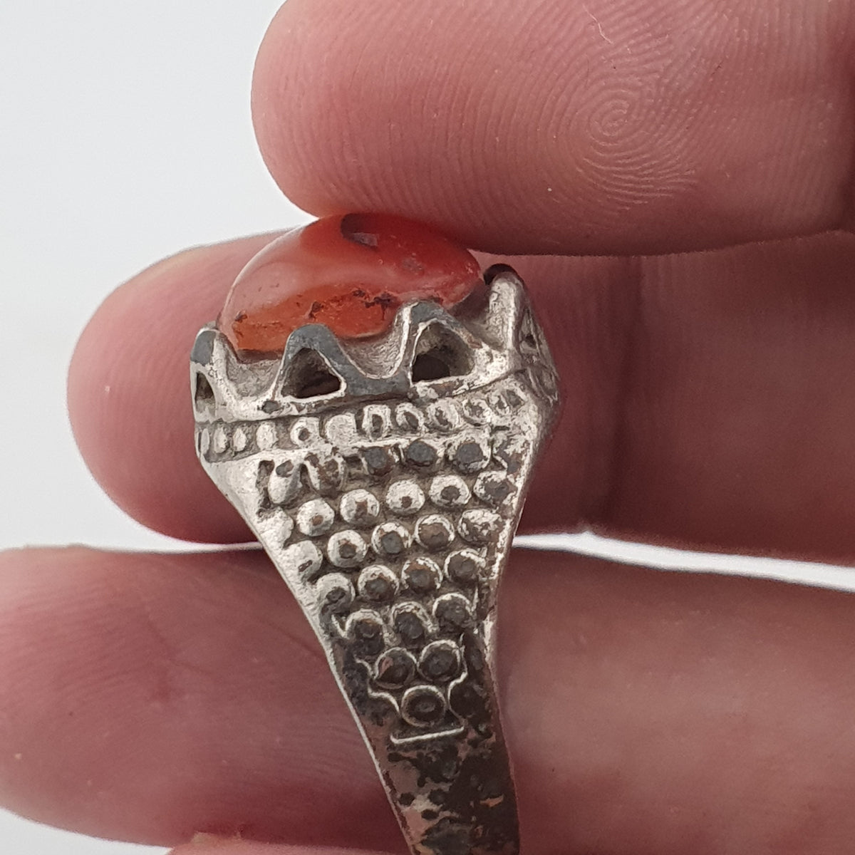 Vintage Traditional Brass Ring with Agate Stone Rustic Artisan Statement Ring