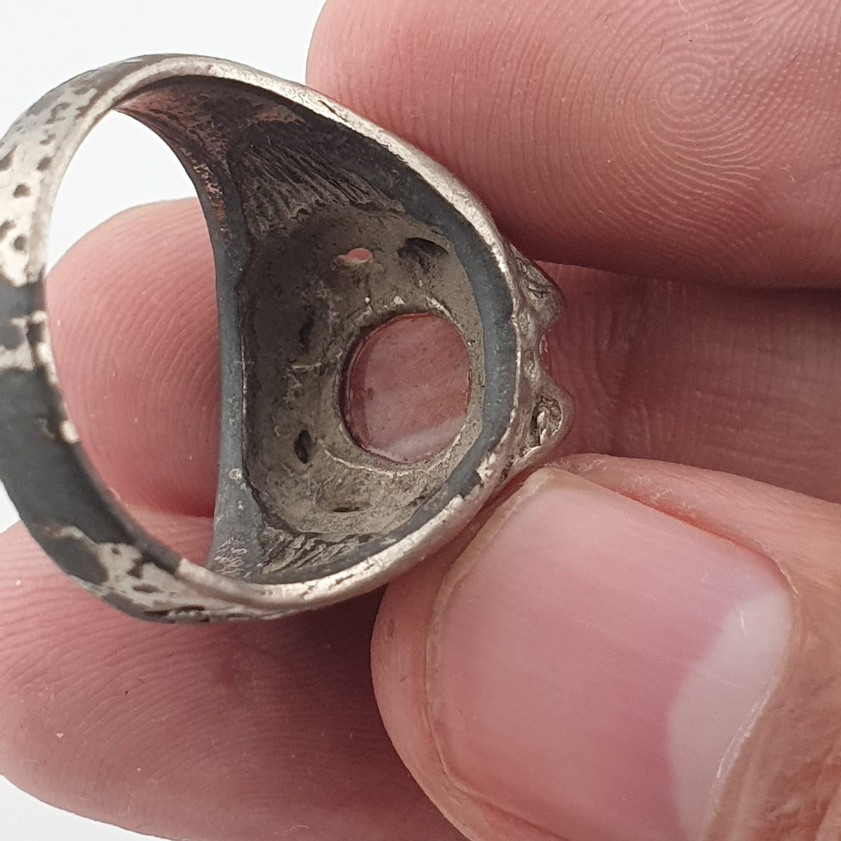 Vintage Traditional Brass Ring with Agate Stone Rustic Artisan Statement Ring