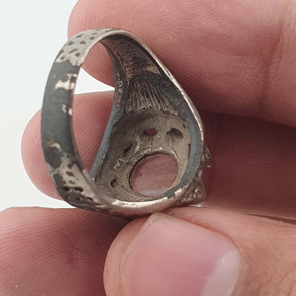 Vintage Traditional Brass Ring with Agate Stone Rustic Artisan Statement Ring