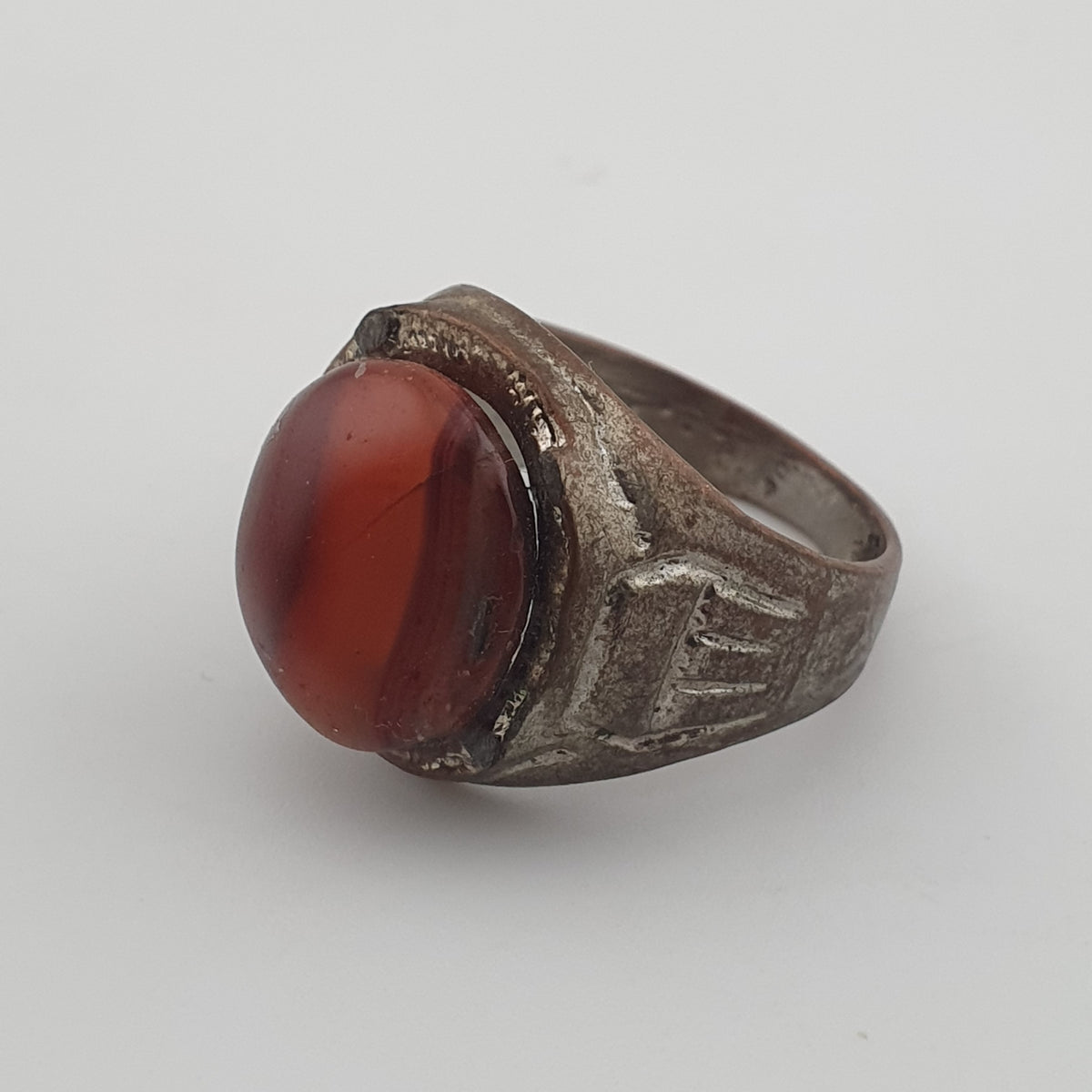 Antique Brass Ring with Agate Stone Rustic Artisan Statement Ring