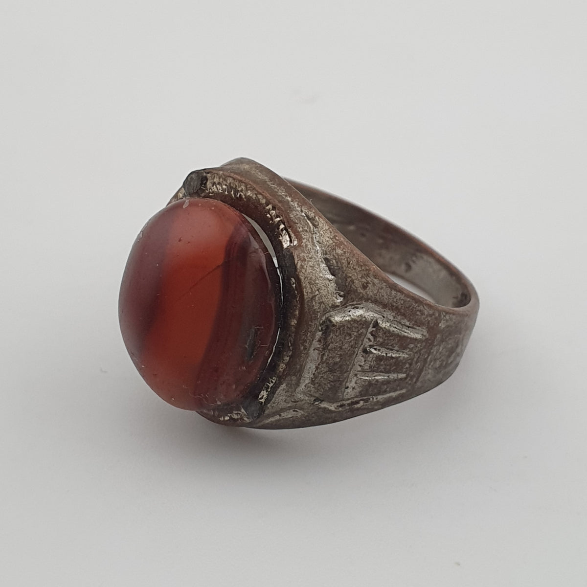 Antique Brass Ring with Agate Stone Rustic Artisan Statement Ring