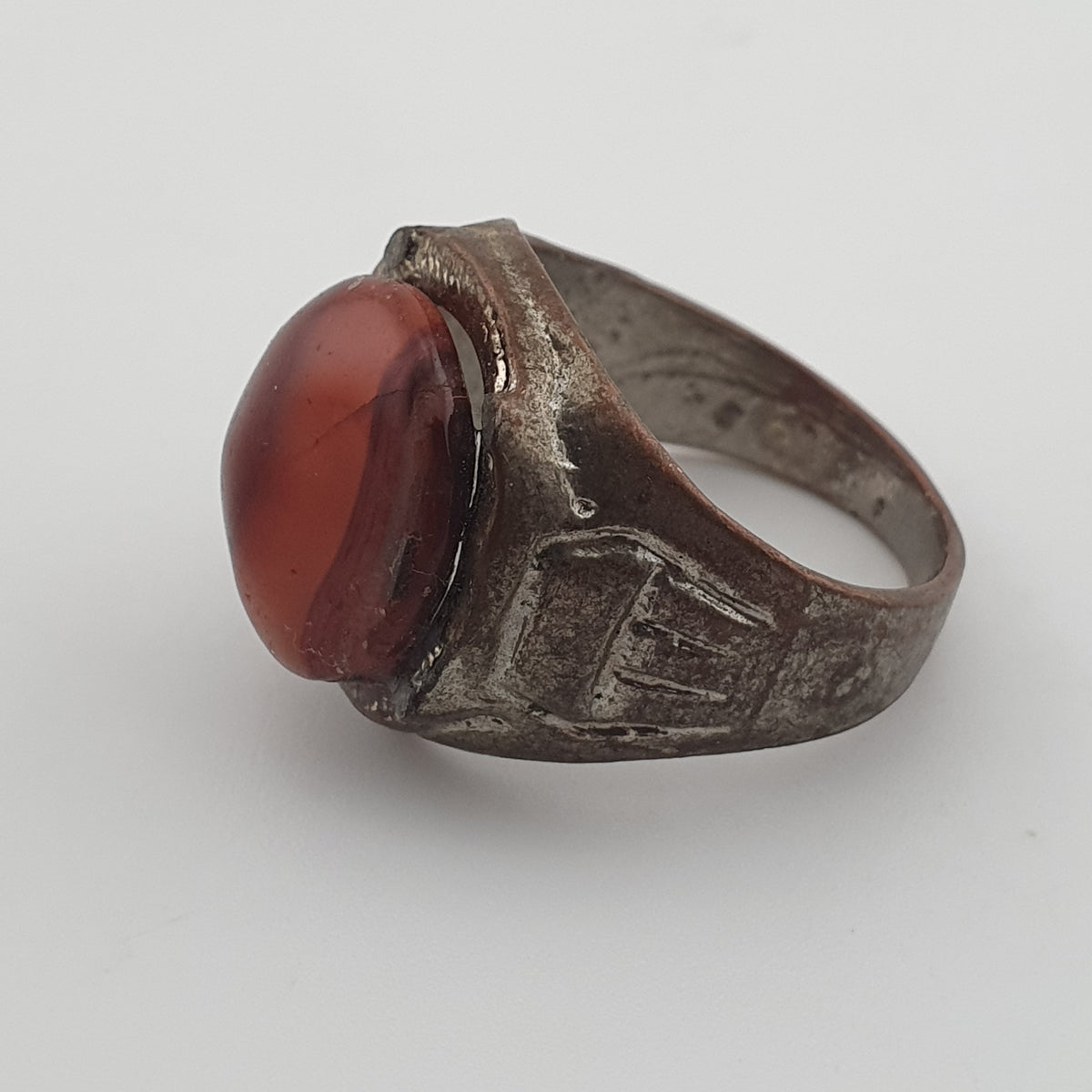 Antique Brass Ring with Agate Stone Rustic Artisan Statement Ring