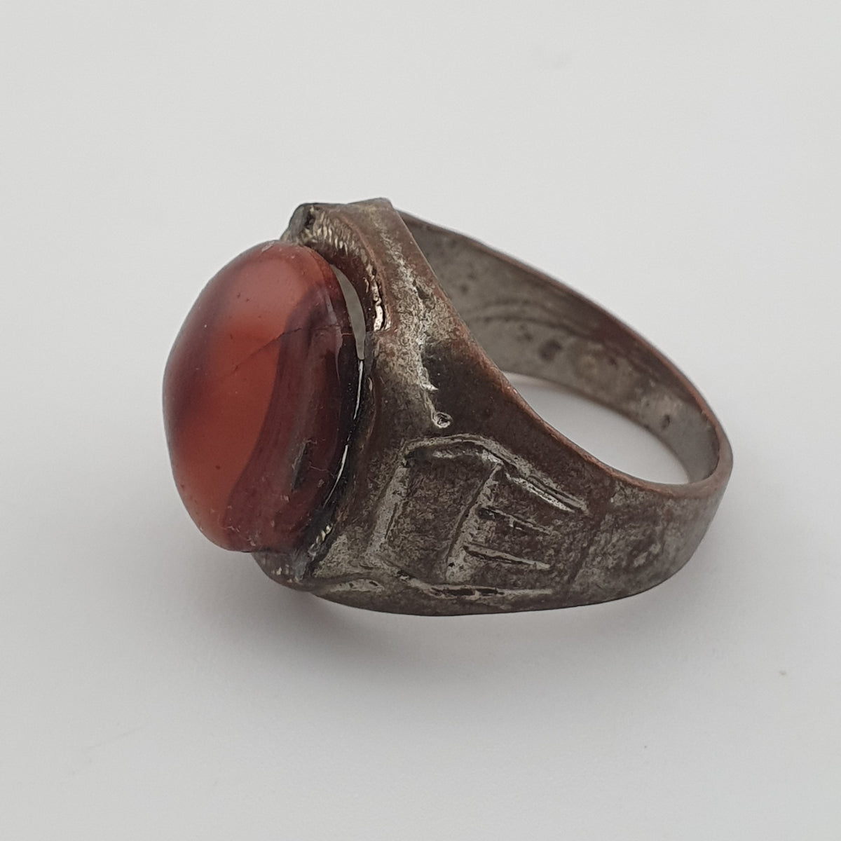 Antique Brass Ring with Agate Stone Rustic Artisan Statement Ring