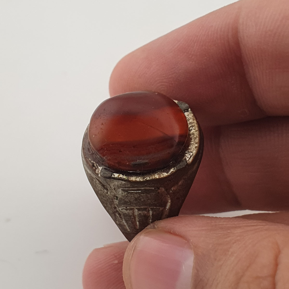 Antique Brass Ring with Agate Stone Rustic Artisan Statement Ring
