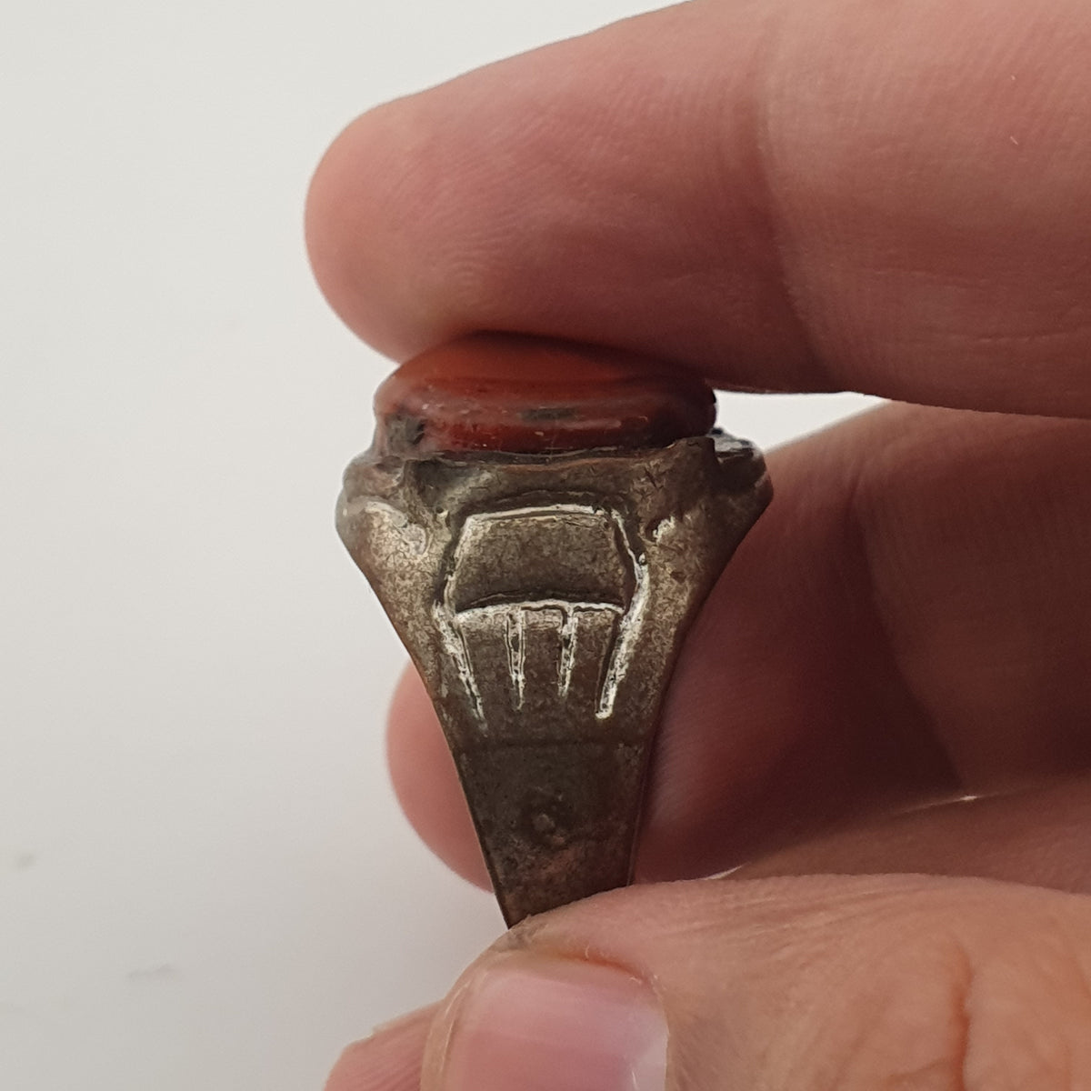 Antique Brass Ring with Agate Stone Rustic Artisan Statement Ring