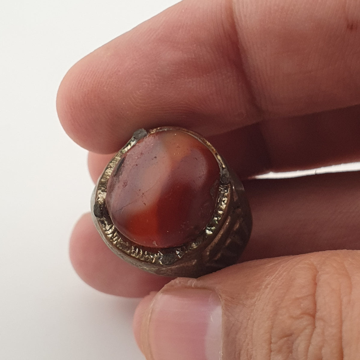 Antique Brass Ring with Agate Stone Rustic Artisan Statement Ring