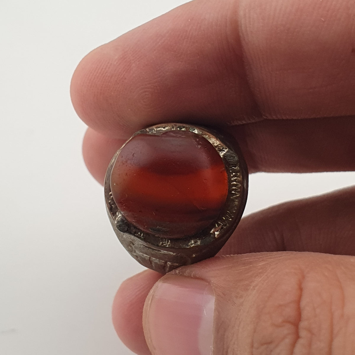 Antique Brass Ring with Agate Stone Rustic Artisan Statement Ring
