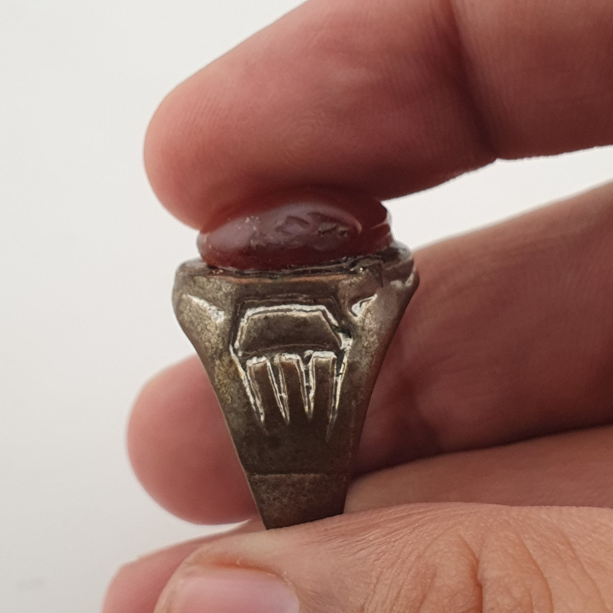 Antique Brass Ring with Agate Stone Rustic Artisan Statement Ring