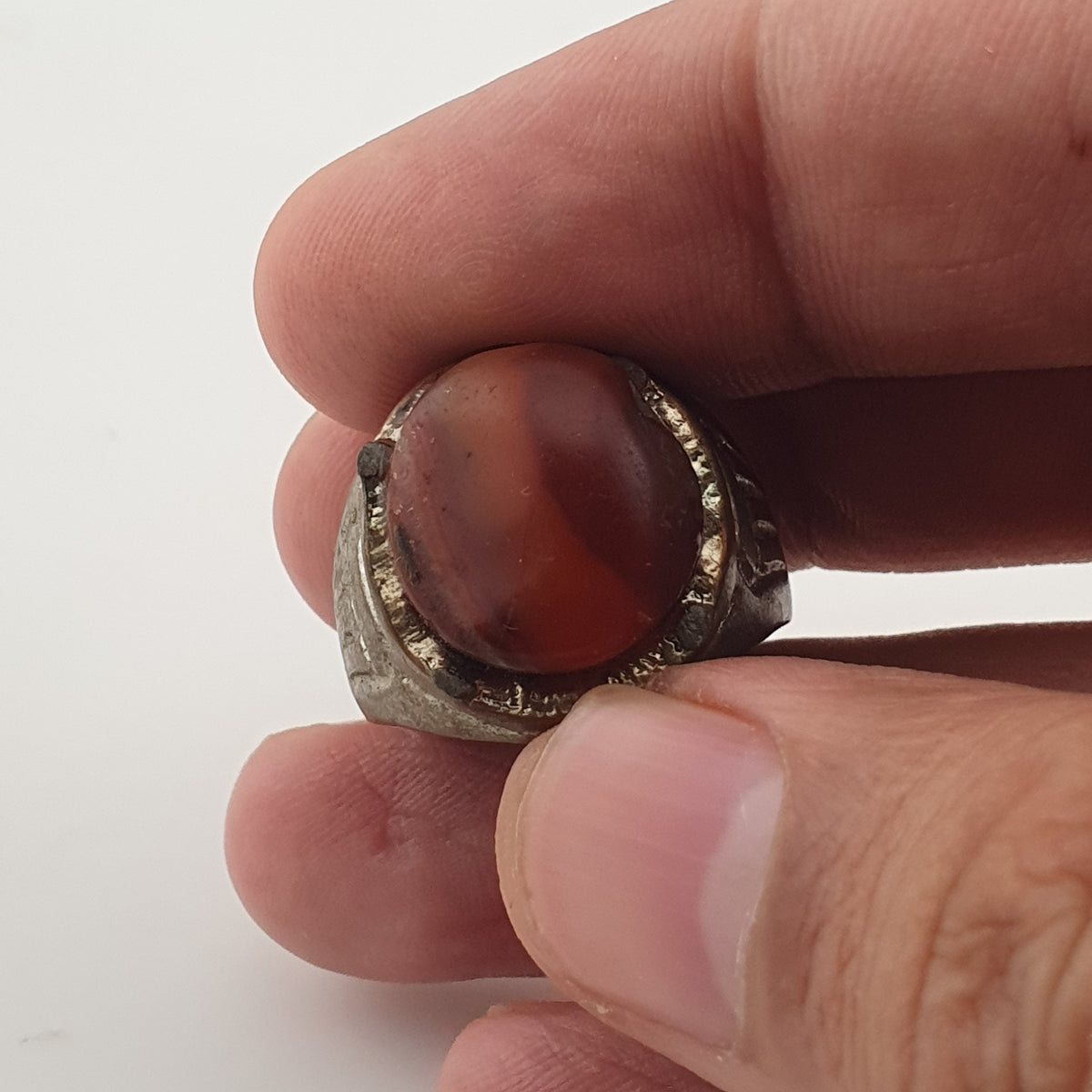 Antique Brass Ring with Agate Stone Rustic Artisan Statement Ring