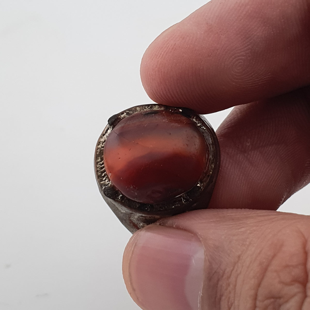 Antique Brass Ring with Agate Stone Rustic Artisan Statement Ring
