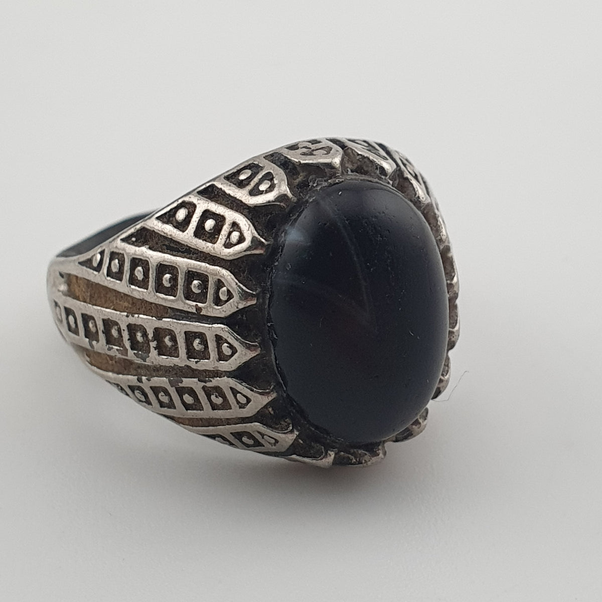 Vintage Style Brass Ring with Black Onyx Bold Gothic Jewellery