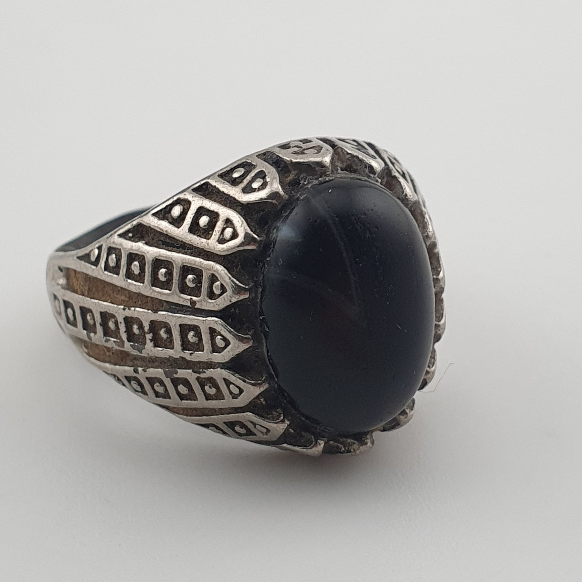 Vintage Style Brass Ring with Black Onyx Bold Gothic Jewellery
