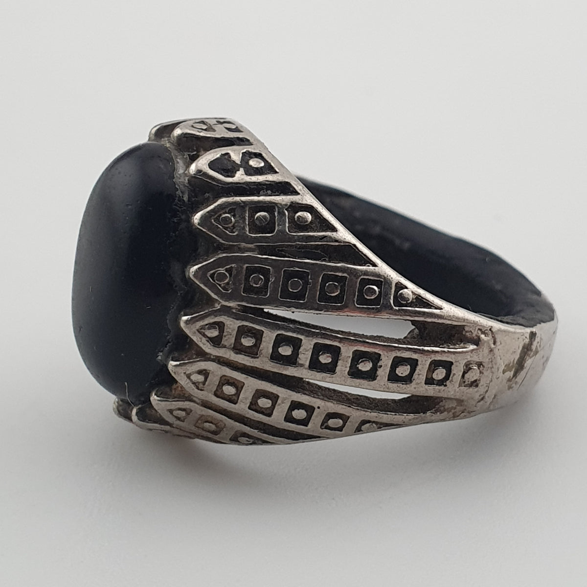 Vintage Style Brass Ring with Black Onyx Bold Gothic Jewellery