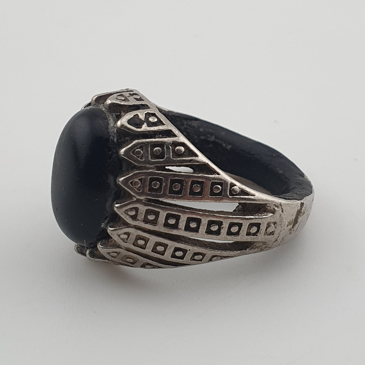 Vintage Style Brass Ring with Black Onyx Bold Gothic Jewellery