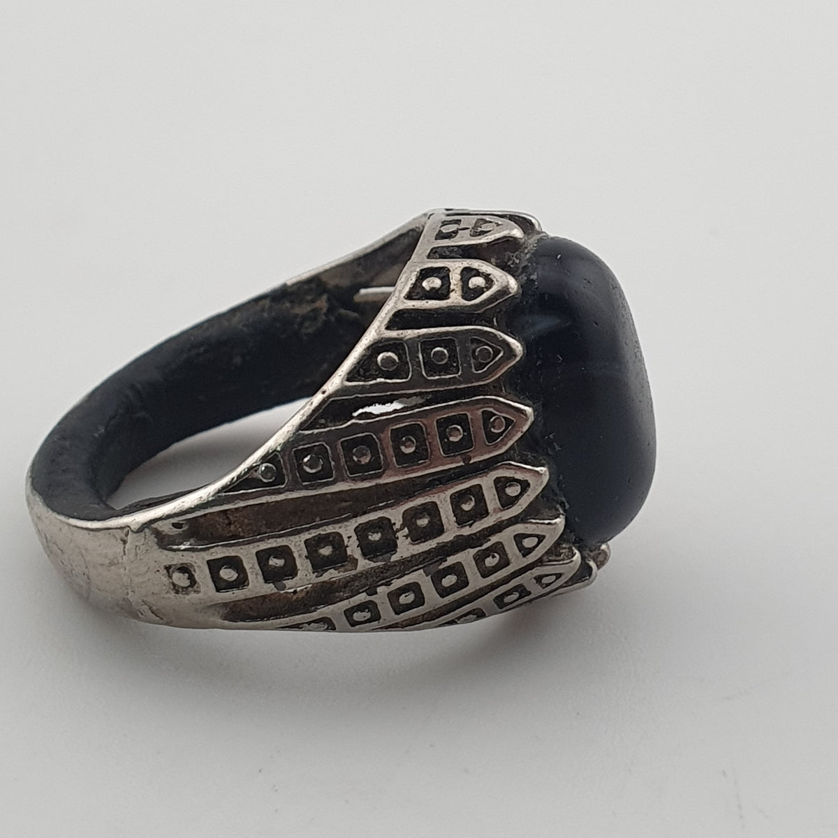 Vintage Style Brass Ring with Black Onyx Bold Gothic Jewellery