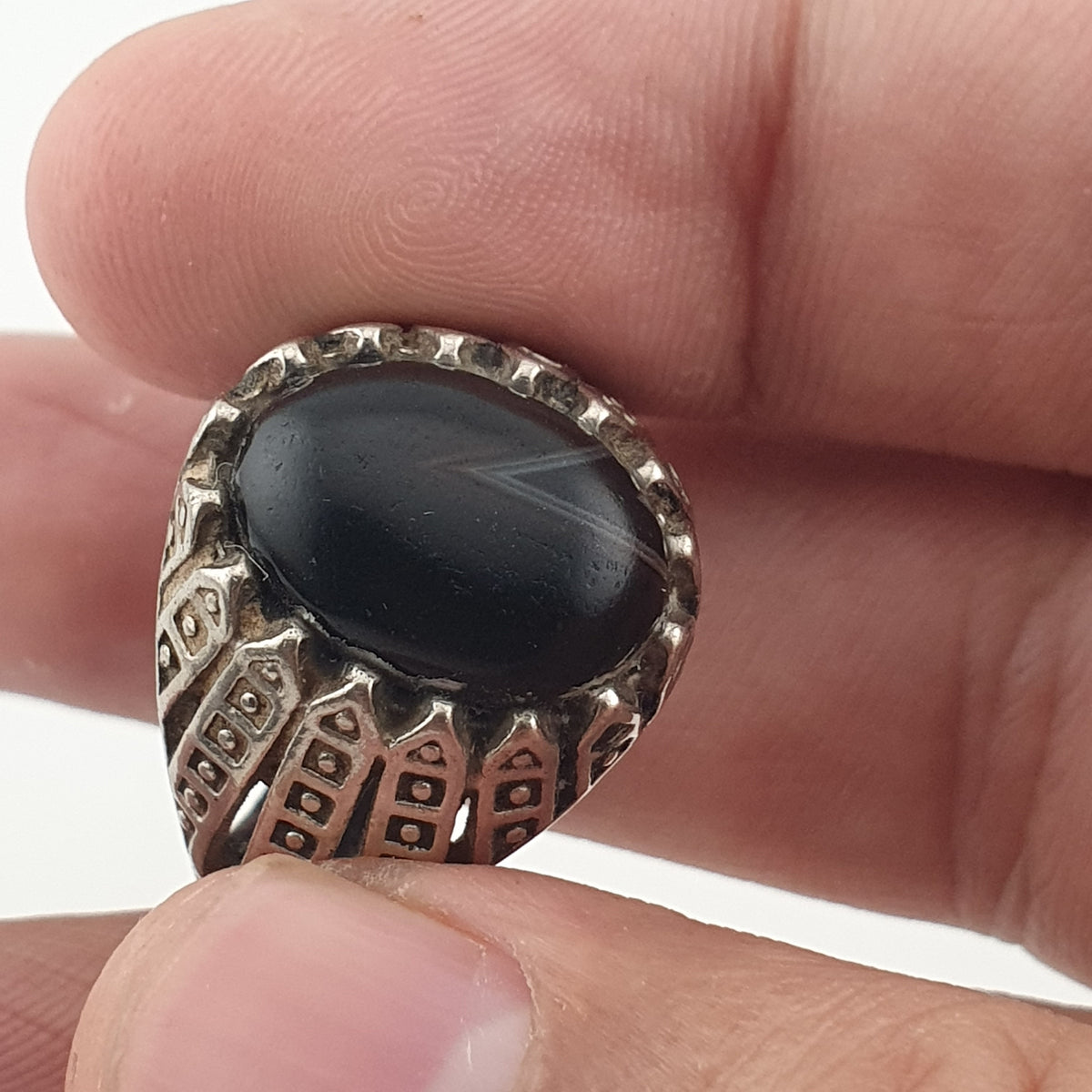 Vintage Style Brass Ring with Black Onyx Bold Gothic Jewellery
