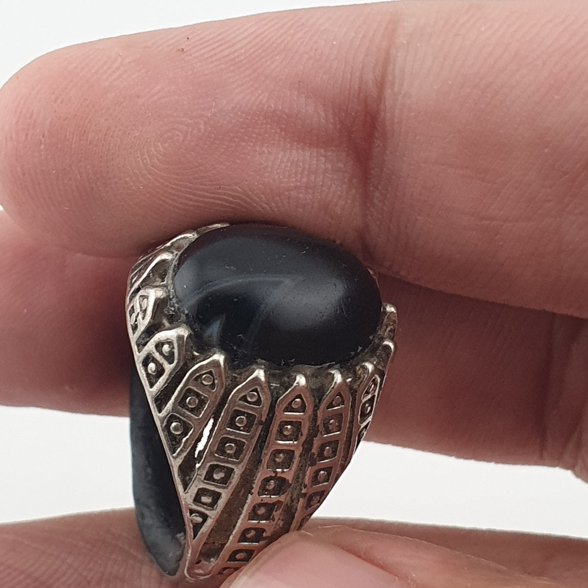 Vintage Style Brass Ring with Black Onyx Bold Gothic Jewellery