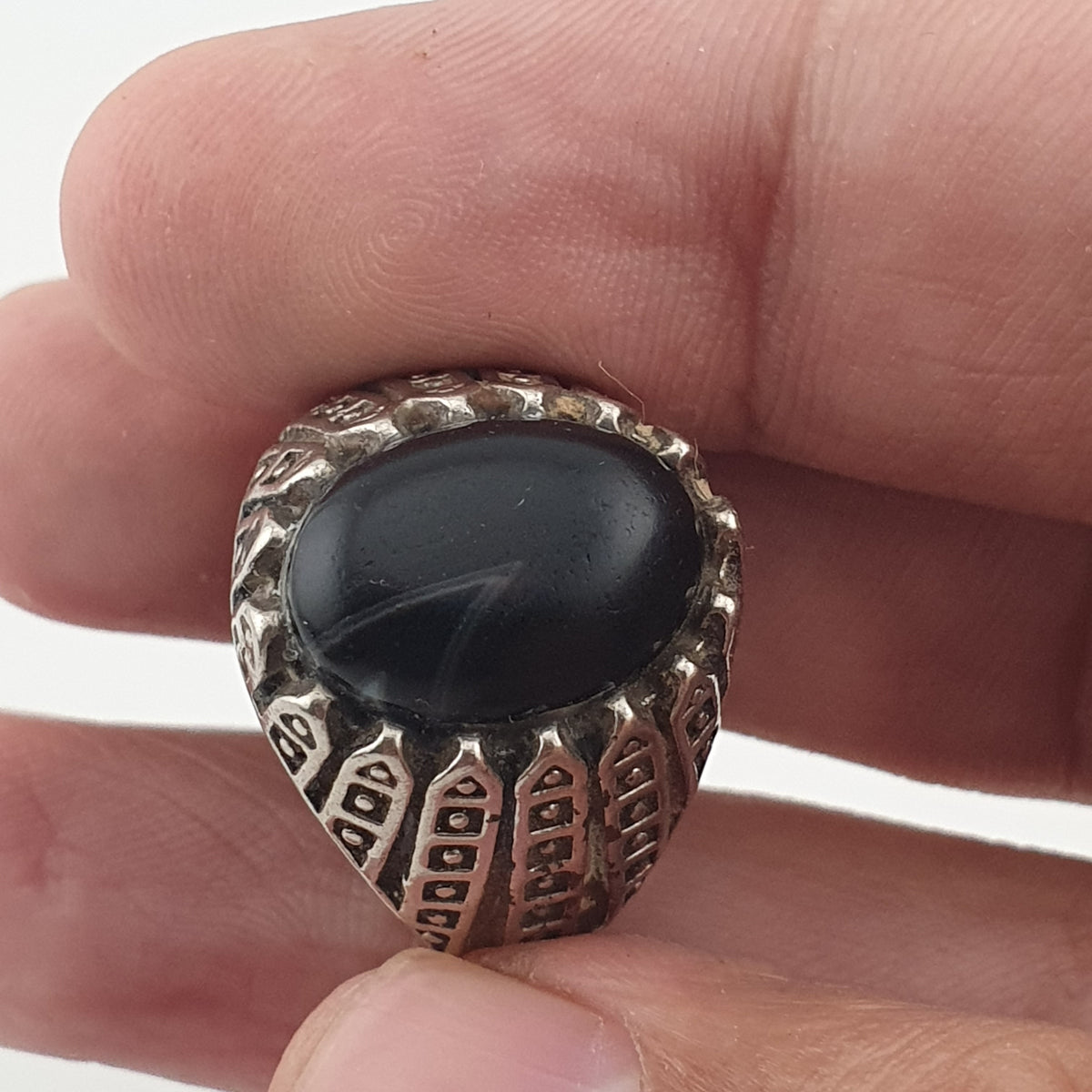 Vintage Style Brass Ring with Black Onyx Bold Gothic Jewellery