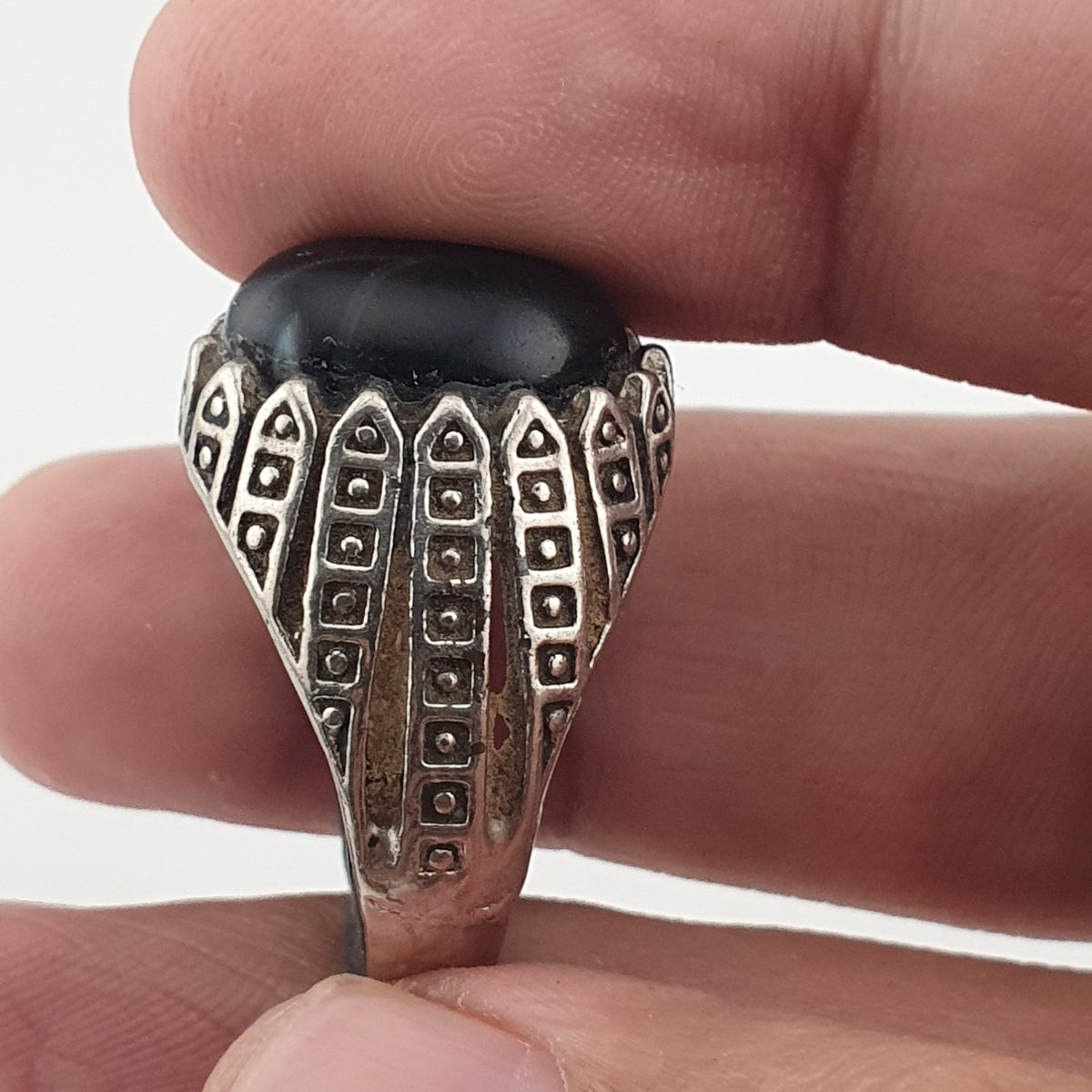Vintage Style Brass Ring with Black Onyx Bold Gothic Jewellery