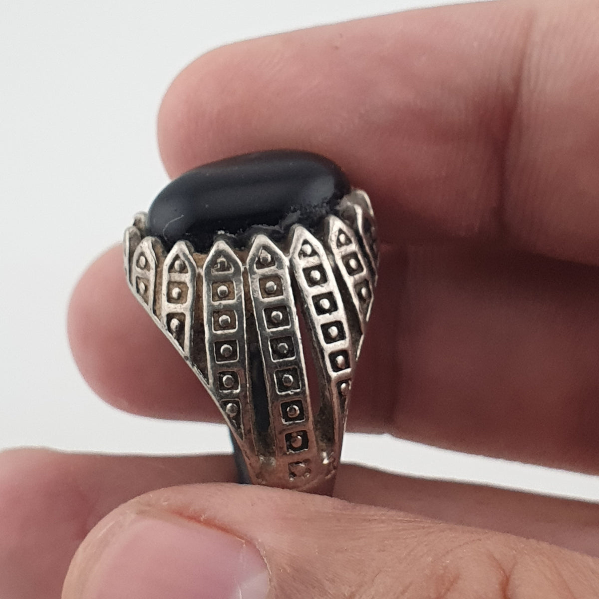 Vintage Style Brass Ring with Black Onyx Bold Gothic Jewellery