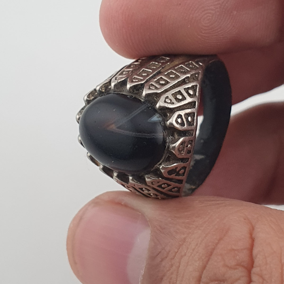Vintage Style Brass Ring with Black Onyx Bold Gothic Jewellery