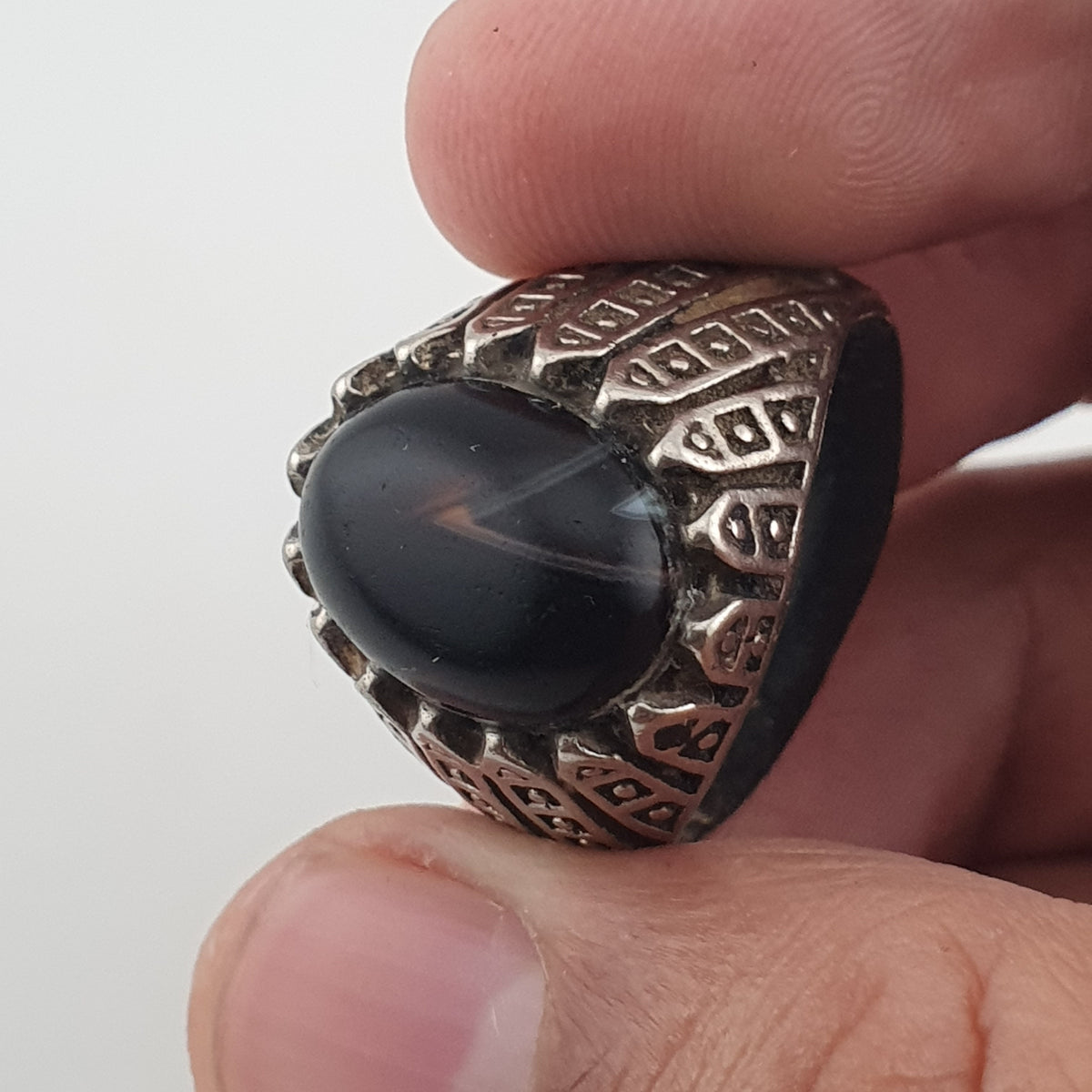 Vintage Style Brass Ring with Black Onyx Bold Gothic Jewellery